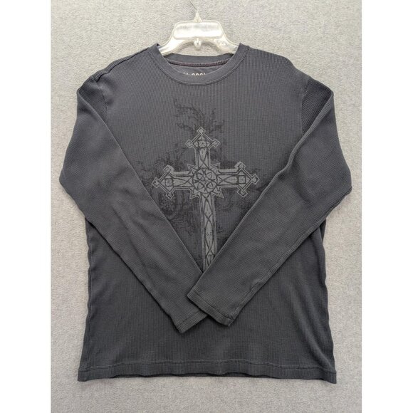 LL COOL J Shirt Mens Extra Large Gray Thermal Waffle Long Sleeve Cross Graphic - Picture 1 of 8